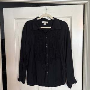 Nomadic Traders Fresco Black Pintuck Ruffle Tuxedo Blouse 100% Rayon Large